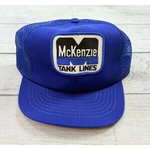 Mckenzie Tank Lines Vintage Snapback Trucker Hat Made in USA Blue